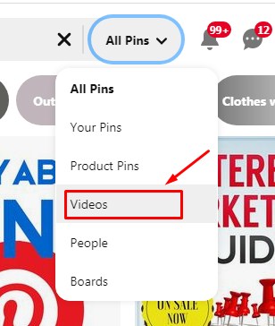 Video Pins search option on Pinterest